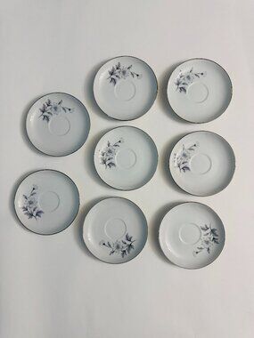 Vintage Set of 8 Crown Jewel Porcelain Tea Cup Saucers ONLY Floral Pattern